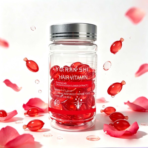 YU RAN SHI Hair Vitamin Capsules, Rose Extract Repairing Shining Hair Oil Capsules 40 Counts
