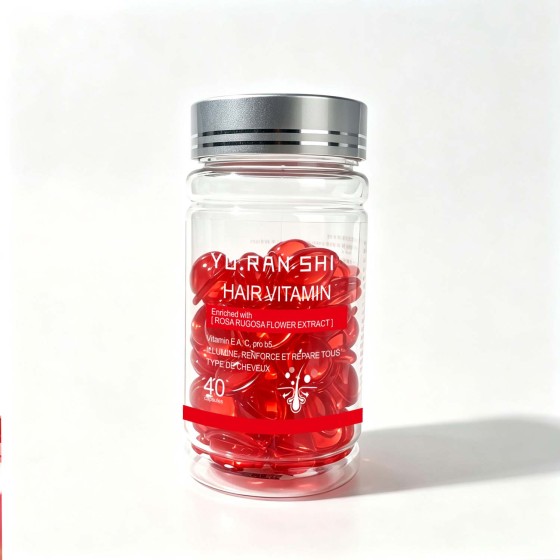 YU RAN SHI Hair Vitamin Capsules, Rose Extract Repairing Shining Hair Oil Capsules 40 Counts