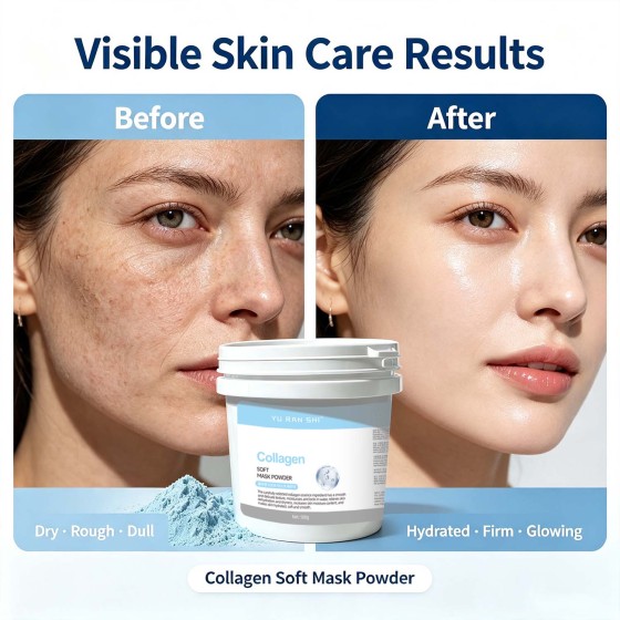 YU RAN SHI Collagen Soft Mask Powder, Hydrating Firming Brightening Salon Modeling Mask Powder 500g Bucket