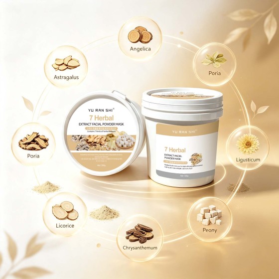 YU RAN SHI 7 Herbal Extract Facial Powder Mask, Soothing Brightening Pore‑Cleansing Salon Modeling Mask Powder 500g Bucket