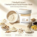 YU RAN SHI 7 Herbal Extract Facial Powder Mask, Soothing Brightening Pore‑Cleansing Salon Modeling Mask Powder 500g Bucket