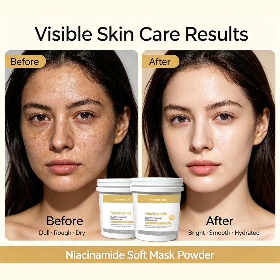 YU RAN SHI Niacinamide Beautiful Skin Soft Mask Powder, Brightening Even‑Tone Hydrating Salon Modeling Mask Powder 500g Bucket