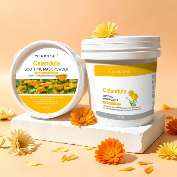 YU RAN SHI Calendula Soothing Mask Powder, Calming Hydrating Modeling Mask Powder for Sensitive Skin 500g Bucket