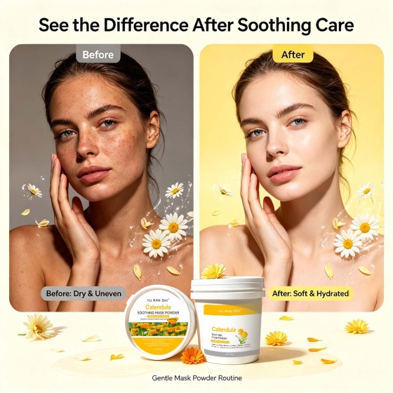 YU RAN SHI Calendula Soothing Mask Powder, Calming Hydrating Modeling Mask Powder for Sensitive Skin 500g Bucket