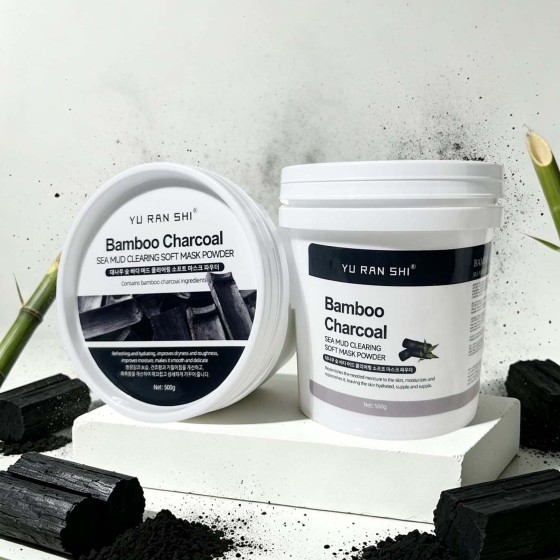 YU RAN SHI Bamboo Charcoal Sea Mud Clearing Soft Mask Powder, Deep Pore Cleansing Oil‑Control Modeling Mask Powder 500g Bucket
