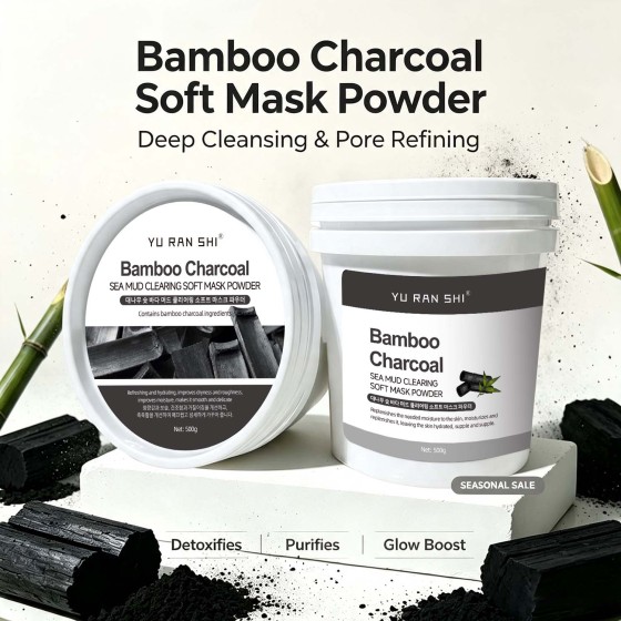 YU RAN SHI Bamboo Charcoal Sea Mud Clearing Soft Mask Powder, Deep Pore Cleansing Oil‑Control Modeling Mask Powder 500g Bucket