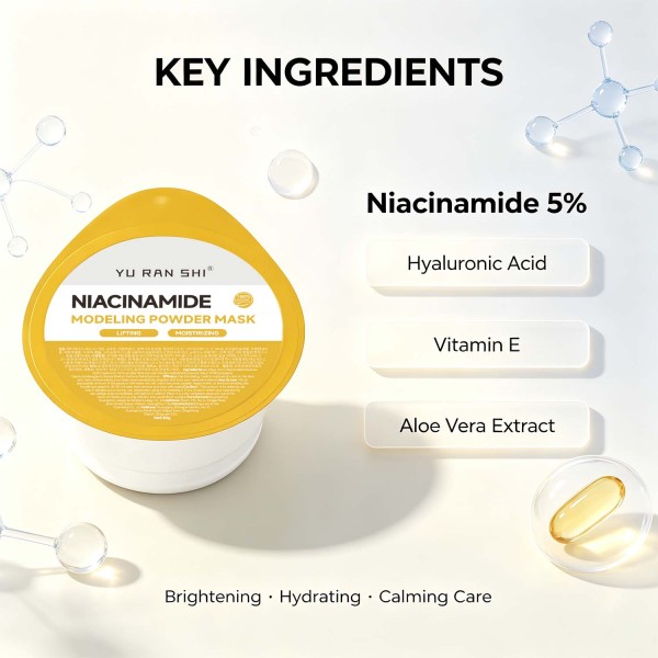 YU RAN SHI Niacinamide Modeling Powder Mask, Brightening Moisturizing Refining Salon‑Use Rubber Mask Powder 500g Bucket