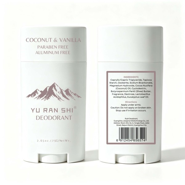 YU RAN SHI Coconut & Vanilla Deodorant Stick, Aluminum‑Free & Paraben‑Free Underarm Odor Control Deodorant 75g