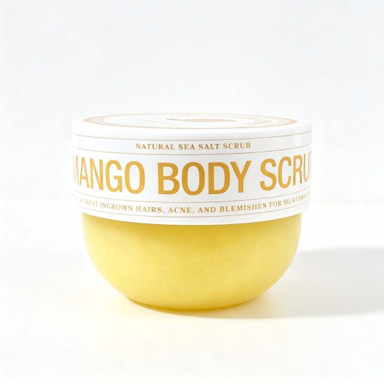 Mango Sea Salt Body Scrub, Gentle Exfoliating Scrub for Ingrown Hair, Rough Skin & Blemishes, Nourishing Brightening Body Exfoliator