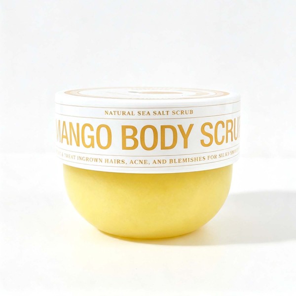 Mango Sea Salt Body Scrub, Gentle Exfoliating Scrub for Ingrown Hair, Rough Skin & Blemishes, Nourishing Brightening Body Exfoliator