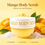 Mango Sea Salt Body Scrub, Gentle Exfoliating Scrub for Ingrown Hair, Rough Skin & Blemishes, Nourishing Brightening Body Exfoliator