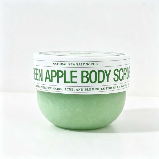 Green Apple Sea Salt Body Scrub, Refreshing Exfoliating Scrub for Ingrown Hair, Rough Skin & Blemishes, Brightening Body Exfoliator