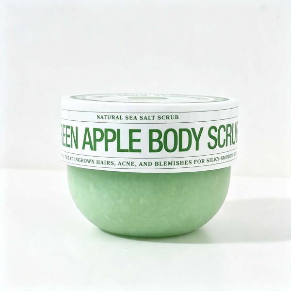 Green Apple Sea Salt Body Scrub, Refreshing Exfoliating Scrub for Ingrown Hair, Rough Skin & Blemishes, Brightening Body Exfoliator