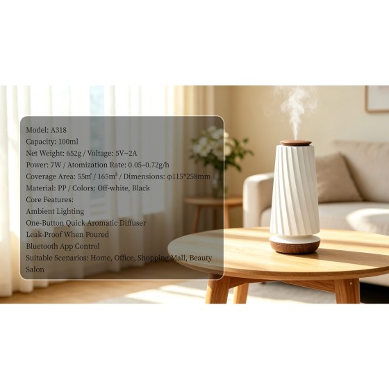 A318 Bluetooth APP Scent Diffuser 100ml Home Aroma Diffuser With Ambient Light
