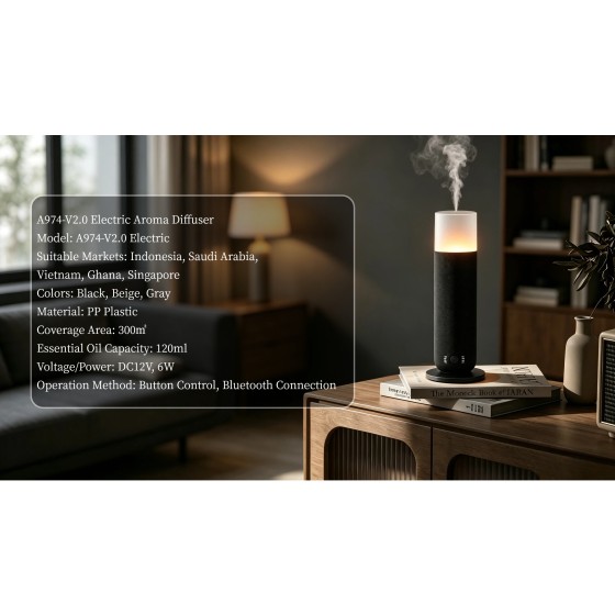 A974‑V2.0 Black Vertical Bluetooth Aroma Diffuser 120ml Home & Commercial Scent Machine