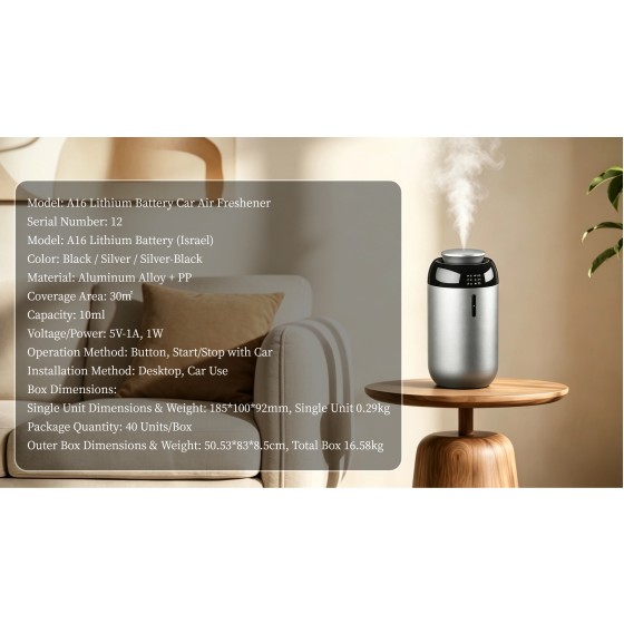 A16 Lithium Battery Car Air Freshener Desktop & Car‑Use Aroma Diffuser