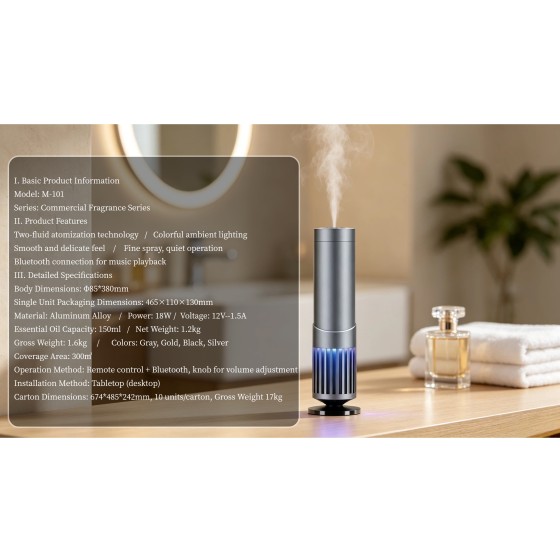 M‑101 Commercial Scent Machine Two‑fluid Atomization Desktop Aroma Diffuser with Bluetooth Music