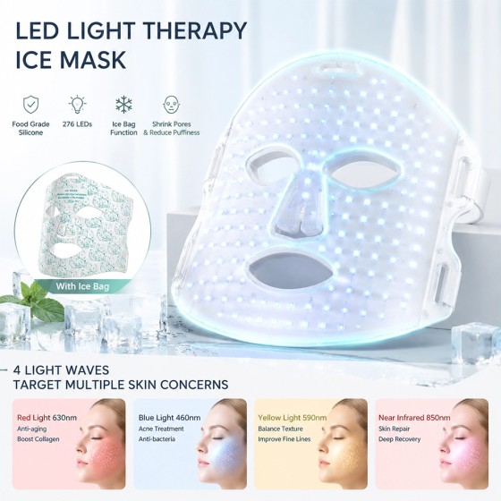 Cross-border - FDA beauty mask silicone photon beauty instrument red and blue light home use facial LED color light cooling mask device