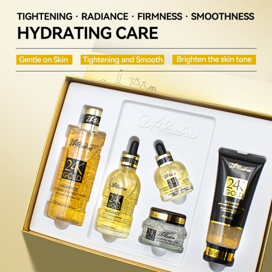 Wholesale Cross-Border Skincare Sets (All-English Packaging): Moisturizing, Anti-Aging, and Anti-Wrinkle 24K Gold Cream & Serum