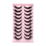 Cross-border full-strip false eyelashes (10-pair pack): "Cat-eye" style with elongated outer corners and voluminous, flared "fox-eye" effect—designed for Western markets.