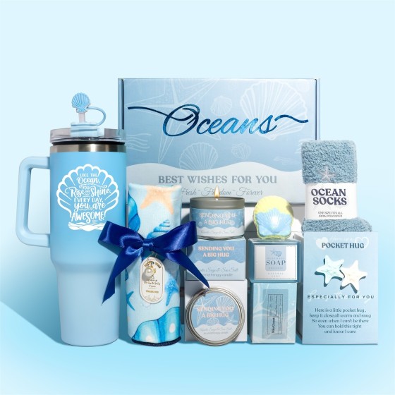 Ocean Beach Spa Self Care Gift Set for Women, Coastal Themed Relaxation Gift Basket