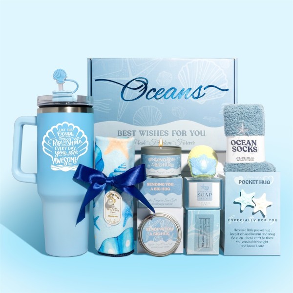 Ocean Beach Spa Self Care Gift Set for Women, Coastal Themed Relaxation Gift Basket