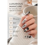 Dark Tomie Manga‑Style Press‑On Nails, Medium Oval Black‑White Anime Hand‑Painted Horror Aesthetic 2D False Nails