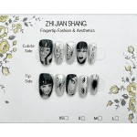 Dark Tomie Manga‑Style Press‑On Nails, Medium Oval Black‑White Anime Hand‑Painted Horror Aesthetic 2D False Nails
