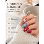 Cute Graffiti Bunny Press‑On Nails, Short Square Colorful Hand‑Painted Cartoon Sweet Girl Aesthetic False Nails