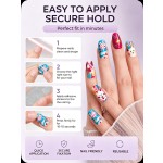 Cute Graffiti Bunny Press‑On Nails, Short Square Colorful Hand‑Painted Cartoon Sweet Girl Aesthetic False Nails