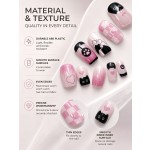 Sweet‑Cool Pink‑Black Cat Press‑On Nails, Medium‑Short Square Checkered Heart Paw Cute Girl Aesthetic False Nails