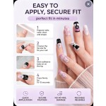 Sweet‑Cool Pink‑Black Cat Press‑On Nails, Medium‑Short Square Checkered Heart Paw Cute Girl Aesthetic False Nails