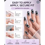 Cool‑toned Black‑Grey Gradient Aperture Press‑On Nails, Medium‑Long T Shape Matte Metallic Cat‑Eye Vibe False Nails