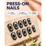 Cool‑toned Black‑Grey Gradient Aperture Press‑On Nails, Medium‑Long T Shape Matte Metallic Cat‑Eye Vibe False Nails