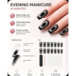 Cool‑toned Black‑Grey Gradient Aperture Press‑On Nails, Medium‑Long T Shape Matte Metallic Cat‑Eye Vibe False Nails