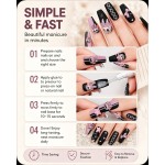 Sweet‑Cool Cartoon Press‑On Nails, Long Ballet Nails with Bow, Star & Heart Print Matte False Nails