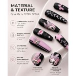 Sweet‑Cool Cartoon Press‑On Nails, Long Ballet Nails with Bow, Star & Heart Print Matte False Nails
