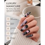 Sweet‑Cool Cartoon Press‑On Nails, Long Ballet Nails with Bow, Star & Heart Print Matte False Nails