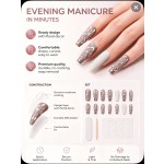 Nude‑Coffee Embossed White Floral Press‑On Nails, Long Ballet Nails Gentle Art‑Style White Flower Print False Nails