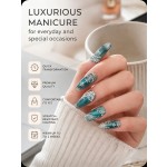 Dark‑Green Embossed Angel & Rose Press‑On Nails, Long Ballet Nails Retro Dark‑Style 3D White Carved False Nails