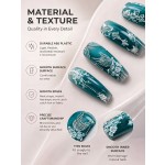 Dark‑Green Embossed Angel & Rose Press‑On Nails, Long Ballet Nails Retro Dark‑Style 3D White Carved False Nails