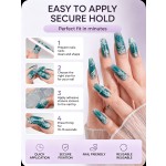 Dark‑Green Embossed Angel & Rose Press‑On Nails, Long Ballet Nails Retro Dark‑Style 3D White Carved False Nails