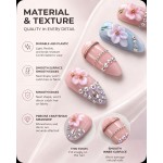 Pink‑Blue 3D Flower Rhinestone Press‑On Nails, Medium‑Long Almond Nails Sweet Girly Style Inlaid Rhinestone Chain False Nails