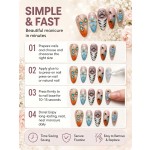 Orange‑Blue Gradient 3D Flower Press‑On Nails, Medium‑Long Almond Nails Personalized Zebra Print Chrome Heart Metal Rhinestone False Nails