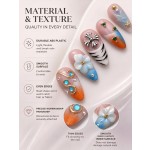Orange‑Blue Gradient 3D Flower Press‑On Nails, Medium‑Long Almond Nails Personalized Zebra Print Chrome Heart Metal Rhinestone False Nails
