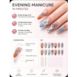 Orange‑Blue Gradient 3D Flower Press‑On Nails, Medium‑Long Almond Nails Personalized Zebra Print Chrome Heart Metal Rhinestone False Nails