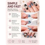 Black‑Pink‑Blue Contrast Press‑On Nails, Medium‑Long Almond Nails 3D White Flower Chrome Heart Metal Rhinestone Luxury False Nails